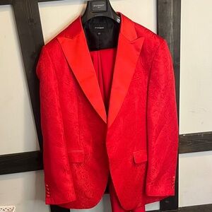 Red Paisley Satin-Lapel Tuxedo Jacket